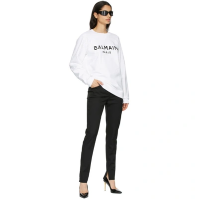 Shop Balmain White & Black Logo Sweatshirt In Gab Wh/blk