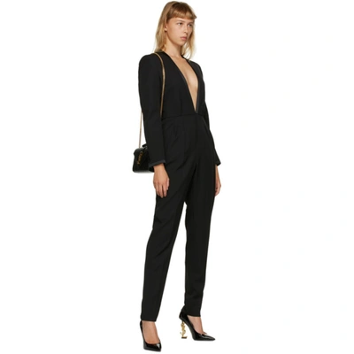 Shop Saint Laurent Black Deep V-neck Jumpsuit In 1000 Black