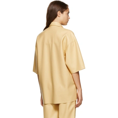 Shop Nanushka Yellow Vegan Leather Roque Short Sleeve Shirt In Margarin