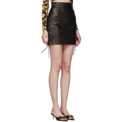 Shop Versace Black Leather Laced Miniskirt In A1008 Black