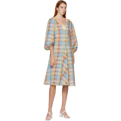 Shop Ganni Multicolor Seersucker V-neck Check Dress In 999 Multico