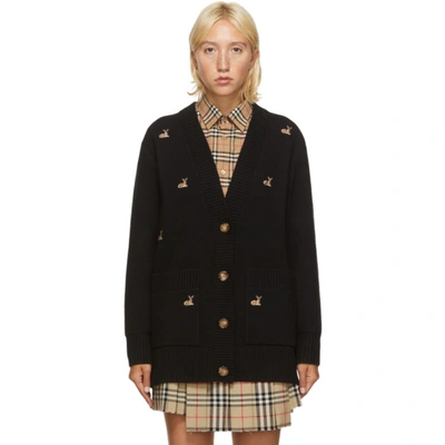 Shop Burberry Black Wool Fawn Cardigan In A1189 Black