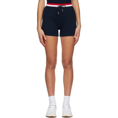 Shop Thom Browne Navy Cotton Seersucker Shorts In 415 Navy
