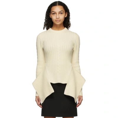 Shop Alexander Mcqueen Off-white Cable Knit Peplum Sweater In 9004 Ivory