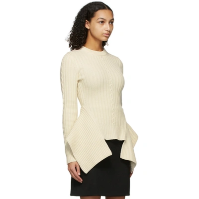 Shop Alexander Mcqueen Off-white Cable Knit Peplum Sweater In 9004 Ivory