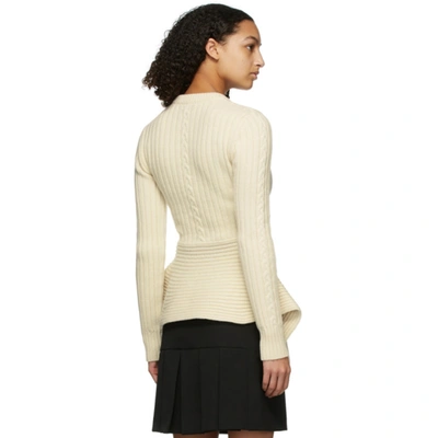 Shop Alexander Mcqueen Off-white Cable Knit Peplum Sweater In 9004 Ivory