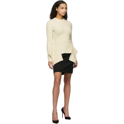 Shop Alexander Mcqueen Off-white Cable Knit Peplum Sweater In 9004 Ivory