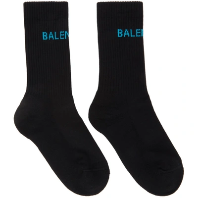 Shop Balenciaga Black & Blue Logo Tennis Socks In 1069 Blk/bl