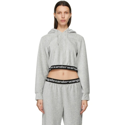 Stretch Corduroy Cropped Hoodie With Logo Elastic In Grey