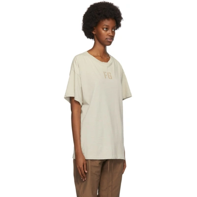 Shop Fear Of God Beige Felted 'fg' T-shirt In Concretewht