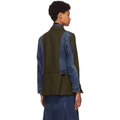 Shop Sacai Khaki & Blue Wool Denim Combo Jacket In 412 Blu/kha
