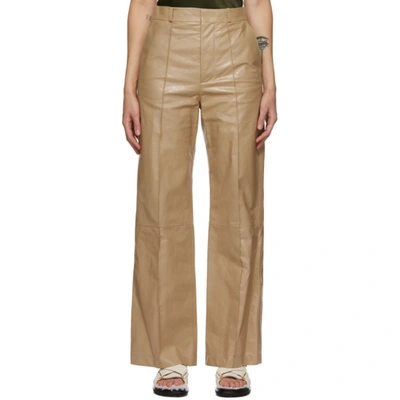 Shop Marni Beige Leather Trousers In 00w19 Beige