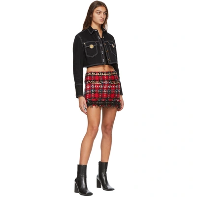 Shop Balmain Black Denim Topstitched Cropped Jacket