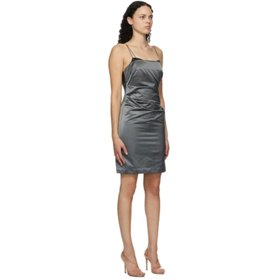 Shop Helmut Lang Grey Satin Evening Mini Dress In Silver