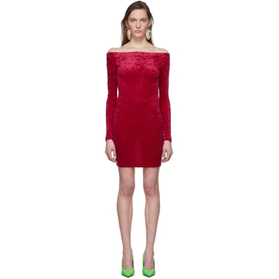 Shop Balenciaga Red Crushed Velvet Shorts Dress In 6105 Garnet