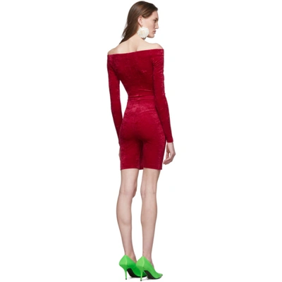 Shop Balenciaga Red Crushed Velvet Shorts Dress In 6105 Garnet