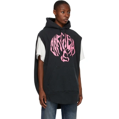 Shop Mm6 Maison Margiela Black Long Logo Hoodie In 855 Black