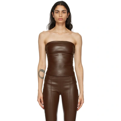 Shop Rosetta Getty Brown Leather Strapless Top In Mahogany