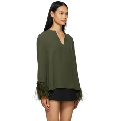 Shop Valentino Green Silk Feather Embellished Blouse In Ja5 Sage