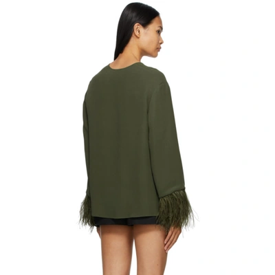 Shop Valentino Green Silk Feather Embellished Blouse In Ja5 Sage