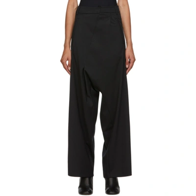 Shop Mm6 Maison Margiela Black Wool Asymmetric Trousers In 900 Black