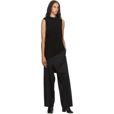 Shop Mm6 Maison Margiela Black Wool Asymmetric Trousers In 900 Black