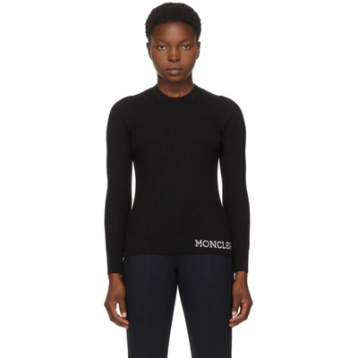 Shop Moncler Black Pleated Logo Sweater In 999 Black