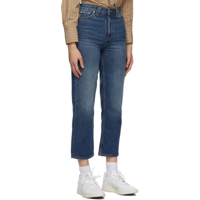 Shop Ganni Blue Washed High-waisted Cropped Jeans In 630 Denim