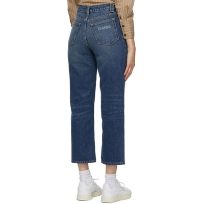 Shop Ganni Blue Washed High-waisted Cropped Jeans In 630 Denim