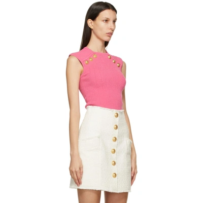 Shop Balmain Pink Knit Button Tank Top In 4kh Rose