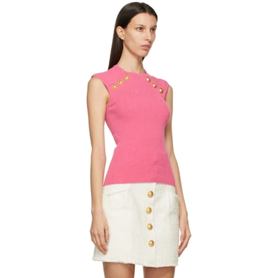 Shop Balmain Pink Knit Button Tank Top In 4kh Rose