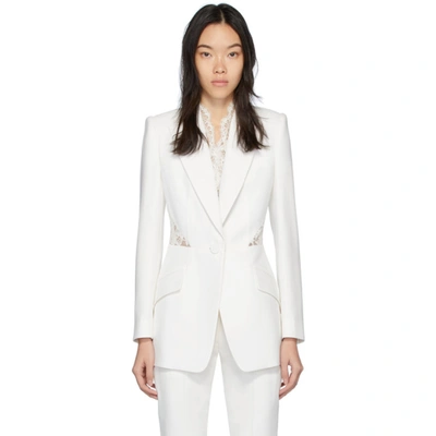 Shop Alexander Mcqueen White Lace Crepe Blazer In 9007 Ivory