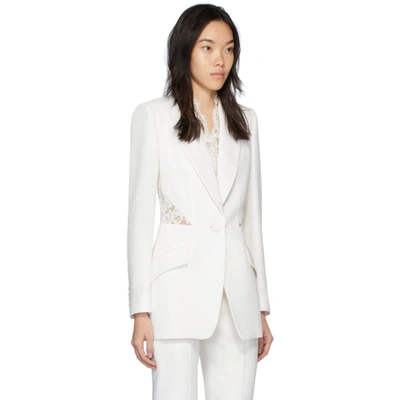 Shop Alexander Mcqueen White Lace Crepe Blazer In 9007 Ivory