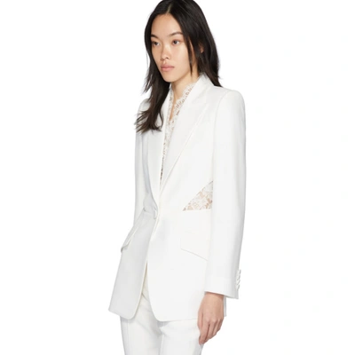 Shop Alexander Mcqueen White Lace Crepe Blazer In 9007 Ivory