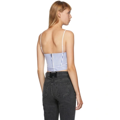 Shop Alexander Wang Blue & White Stripe Tucked Bustier Tank Top In 976 White/b