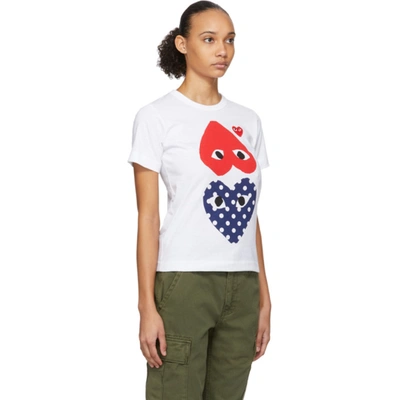 Shop Comme Des Garçons Play White & Red Polka Dot Upside Down Heart T-shirt In 1 White