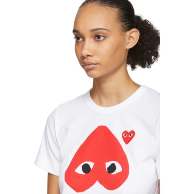 Shop Comme Des Garçons Play White & Red Polka Dot Upside Down Heart T-shirt In 1 White