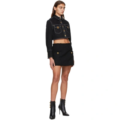 Shop Balmain Black Tweed Trapeze Skirt In 0pa Blk