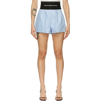 Shop Alexander Wang Blue Logo Elastic Safari Shorts In 450 Oxford