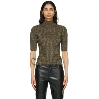 Shop Ganni Gold Glitter Knit Turtleneck In 897 Mole