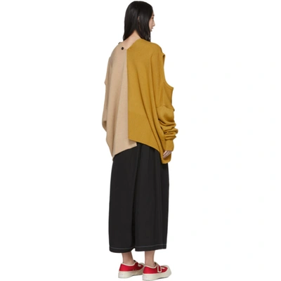 Shop Marni Convertible Yellow & Beige Tied Sleeves Cardigan In Biy65 Gold