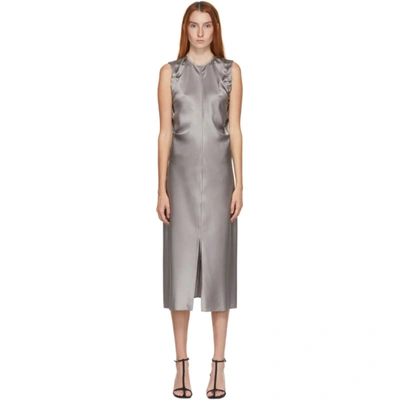 Shop Helmut Lang Ssense Exclusive Grey Ruched Armhole Long Dress In S Steel