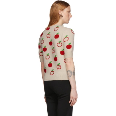 Shop Gucci Off-white Jacquard Gg Apple Half-sleeve Sweater In 9376 Ivory