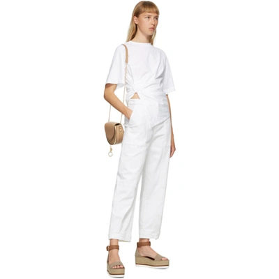 Shop See By Chloé White Draped Knot T-shirt In 101 White