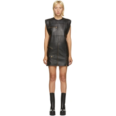 Shop Versace Black Leather Jacket Dress In A1008 Nero