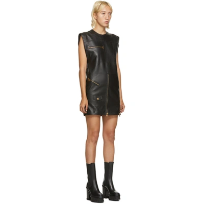 Shop Versace Black Leather Jacket Dress In A1008 Nero