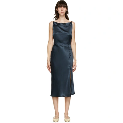 Shop Le Kasha Blue Silk Tsaidam Mid-length Dress In Dark Blue