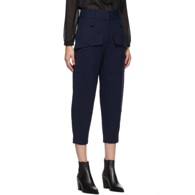 Shop Stella Mccartney Navy Wool Cecilia Front Pockets Trousers In 4000 Navy