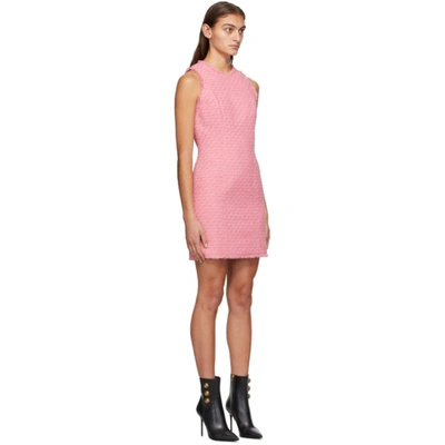 Shop Balmain Pink Tweed Sleeveless Dress In 4ka Pink