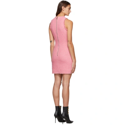 Shop Balmain Pink Tweed Sleeveless Dress In 4ka Pink